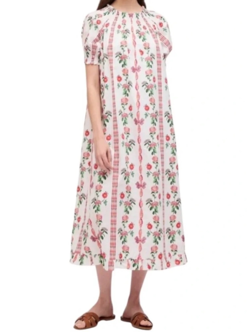 Hill House The Caroline Nap Dress Red Shell Vine Stripe Large